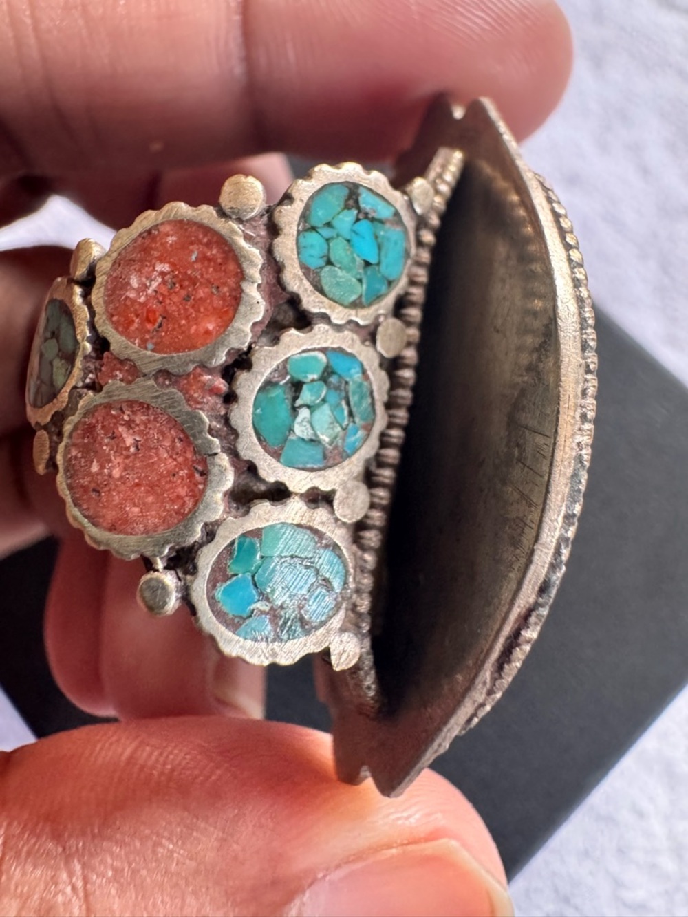 Handcrafted Orange & Turquoise Statement Ring- Unbranded - Picture 4 of 7